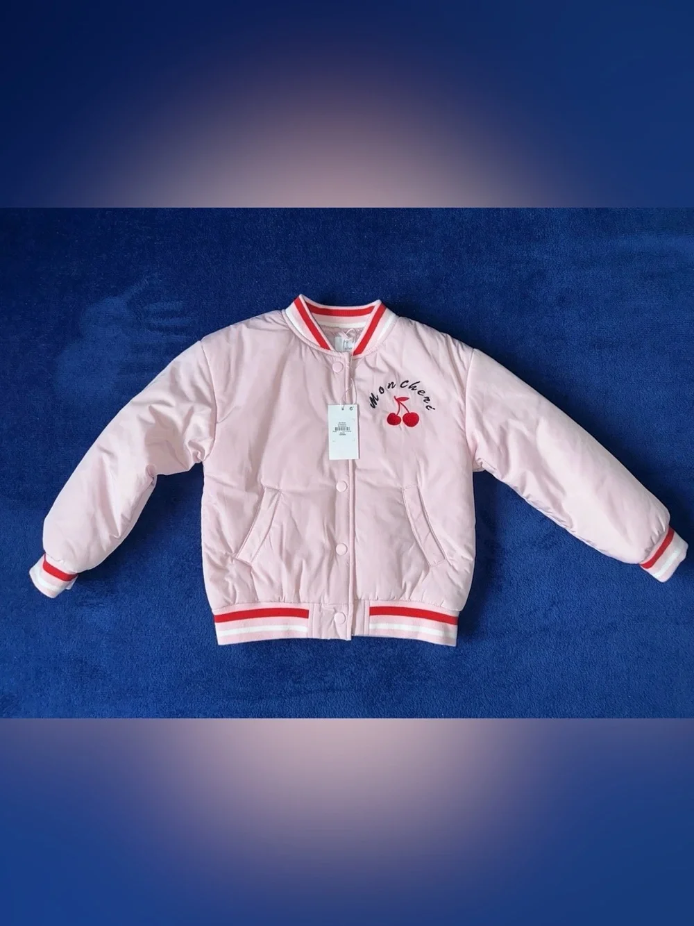 New Primark Cherry Mon Cheri Bomber Jacket Light Pink Red 6-7 Years NWT